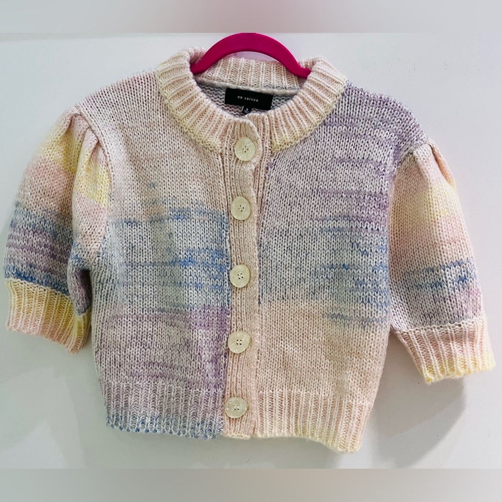 Anthropologie En Saison Cream Spacedye Knit Sweater Fuzzy Cardigan